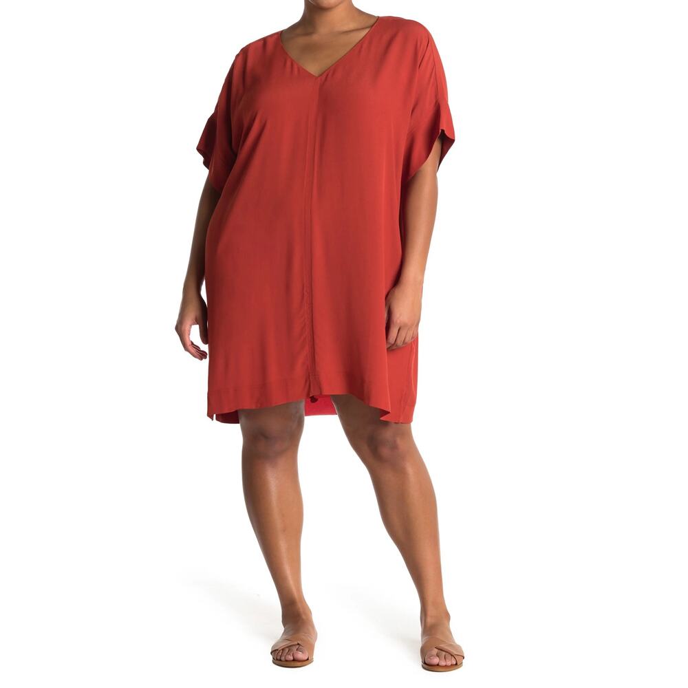 Madewell Novel V-Neck Shift Dress in Burnt Orange Women's Plus Size 2X